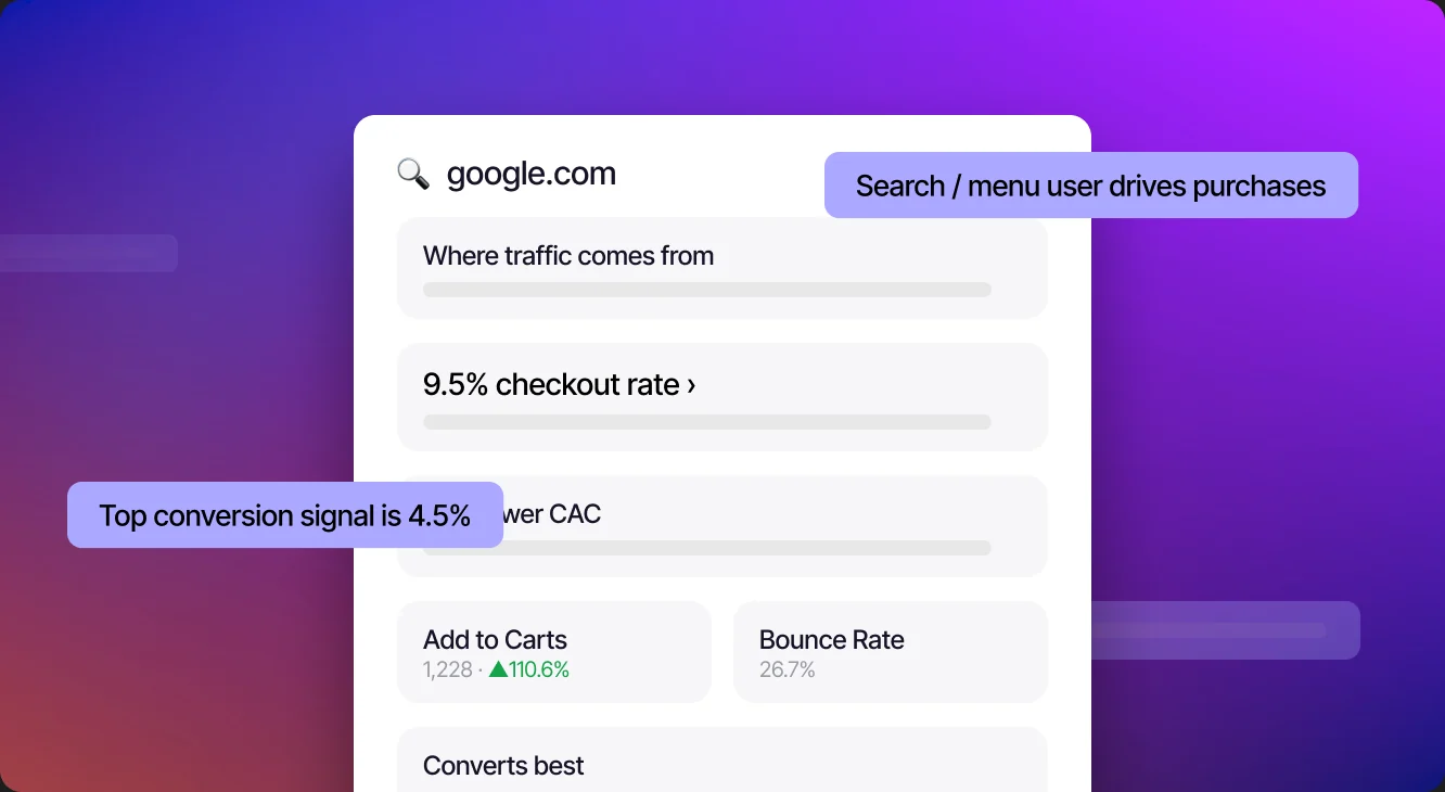 Traffic source report showing checkout rate and conversion signals
